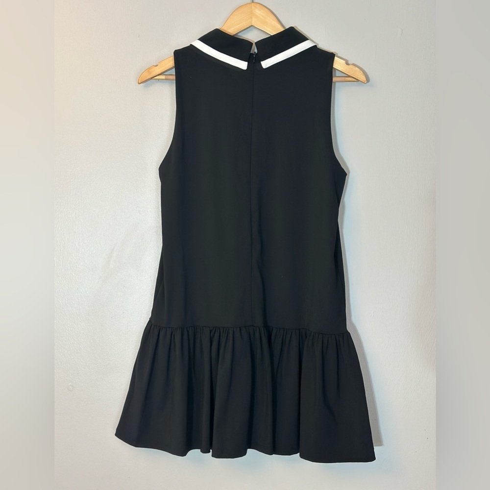Women’s Black Sleeveless Drop-Waist Dress with White Trim Collar Size Large chic - Picture 3 of 9